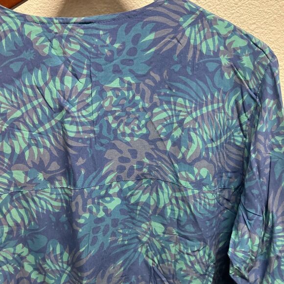 Las Manos Handwovens Women Large Cotton Button Front Rayon Green Blue New - Picture 7 of 12